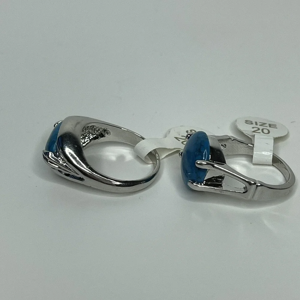 Size 20 Cocktail Ring Silver Tone Turquoise Teal Colored‎ Faux Stone Boho